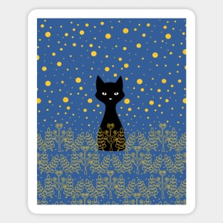 Black cat on a golden field Magnet